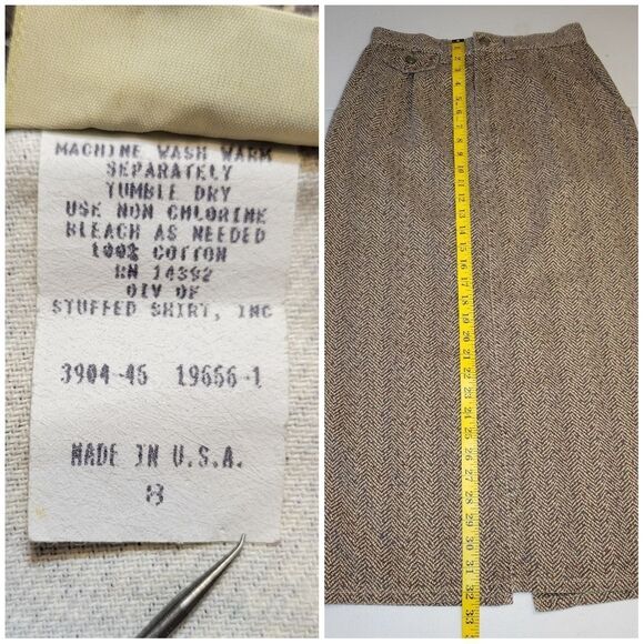 Vivaldi Jeanswear Vintage Classic Brown Herringbone Denim Midi Skirt 80s - Picture 13 of 13